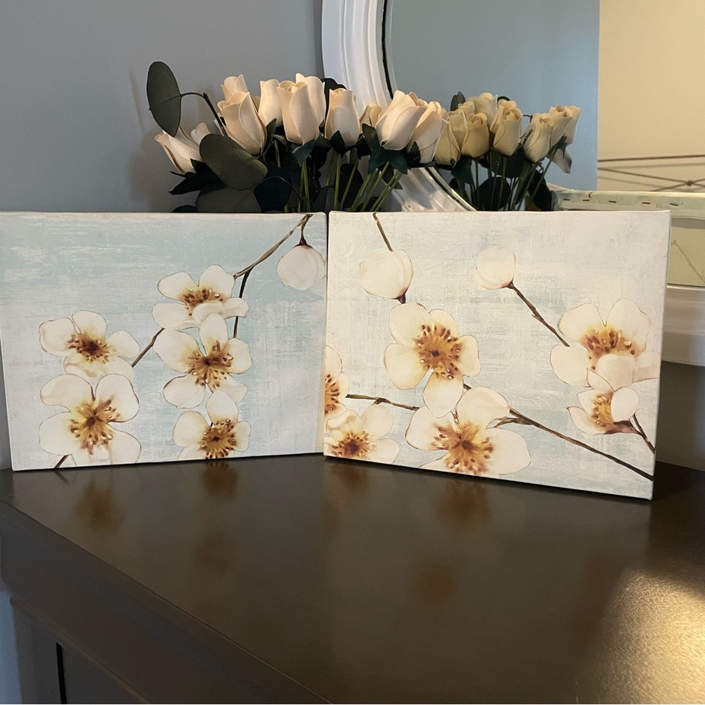 Floral Canvas Wall Art Set - Cream and Brown